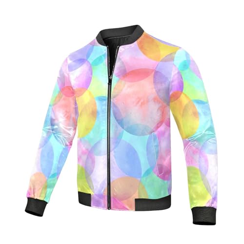 KLL Jaqueta bomber masculina leve com estampa de aquarela neon círculos à prova d'água casaco softs