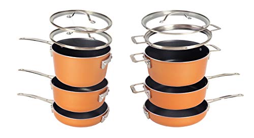Gotham Steel Stackmaster Pots & Pans Set | Space Saving 15 Piece Stackable Nonstick Cookware Set, Includes Frying Pans, Skillets, Saucepans Stock Pots + 5 Utensils | Induction, Oven & Dishwasher Safe