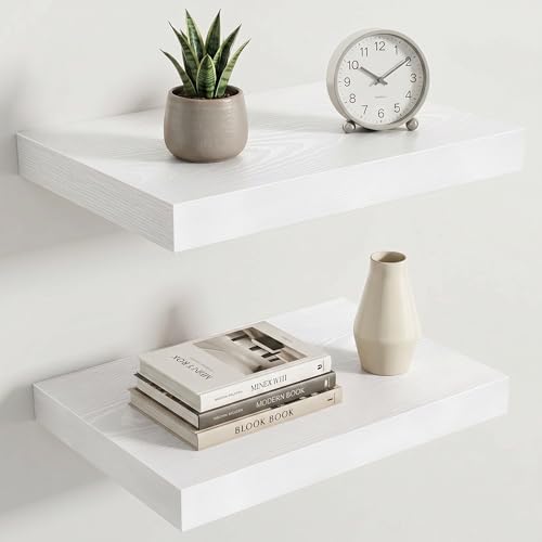 Image of Acovy 10 inch Extra Deep Floating Shelves for Wall, 16 inch Long Wood Wall Shelves Set of 2 for Bathroom Bedroom Kitchen Living Room Laundry Room, Modern Floating Shelf for Home Decor