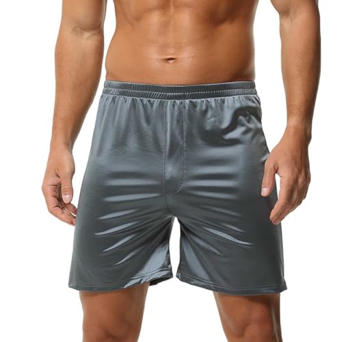Image of Mens Satin Shorts Lounge Solid Color Sleepwear Casual Pajama Shorts Lightweight Comfy Workout Gym Short for Men