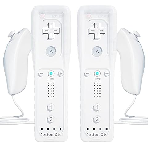TechKen Wii Controller Set,Remote für Wii mit Motion Plus und Nunchuk Fernbedienung für Wii Kontroller mit Nunchuck Silikonhülle Handschlaufe Cover