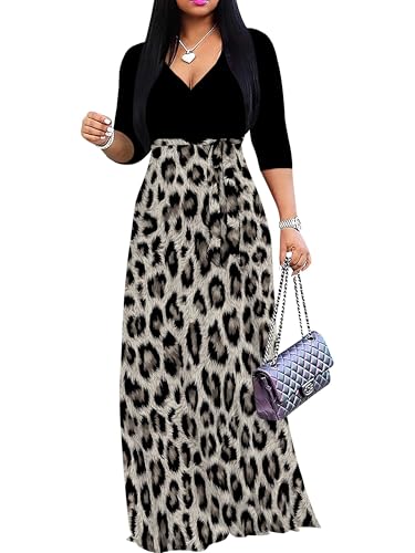 Image of Plus Size Maxi Dress for Women V Neck 3 /4 Sleeve Wrap Dress