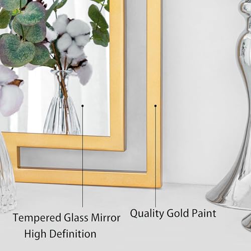 Image of Large Decorative Wall Mirror, 24 inchx36 inch Gold Mirror for Bedroom, Tempered Mirror Wall Decor with Metal Frame for Living Room, Modern Farmhouse Mirror, Horizontal /Vertical