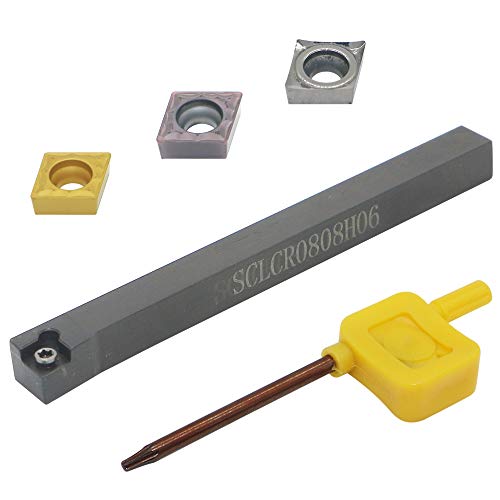 CNC Lathe Cylindrical Turning Tool Holder SCLCR0808H06(0.315 inch) with 3 CCMT21.51 Cemented Carbide Blades, Yellow Processed Steel, Black Processed Stainless Steel, Silver Processed Aluminum Alloy.