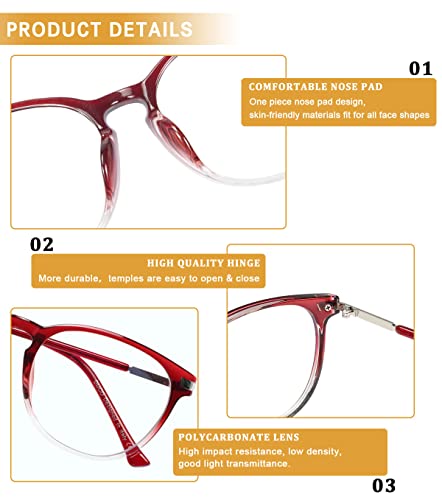 Image of DUCO Blue Light Glasses for Men Women Blue Ray Blocking Glasses Computer Glasses for Teens Red Retro Round Eyeglasses Frame Non prescription 5204