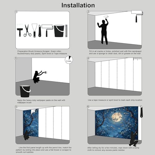 Mural 3D Luna Llena Azul 200x140 cm en Seda para Pared 7