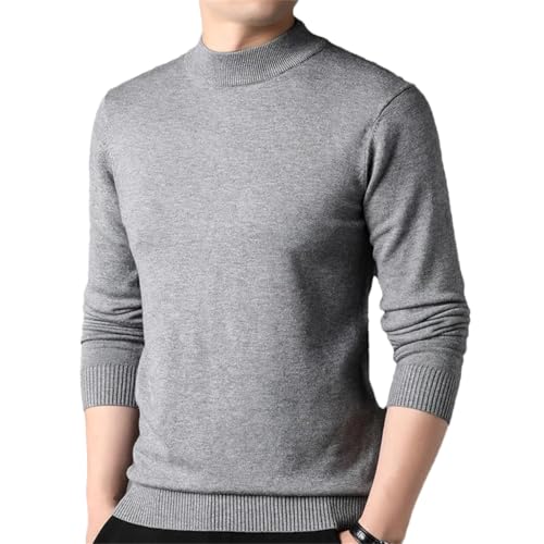Men Half High Collar Pullover Winter Sweaters Casual Solid Slim Fit Knit Tops Light Gray