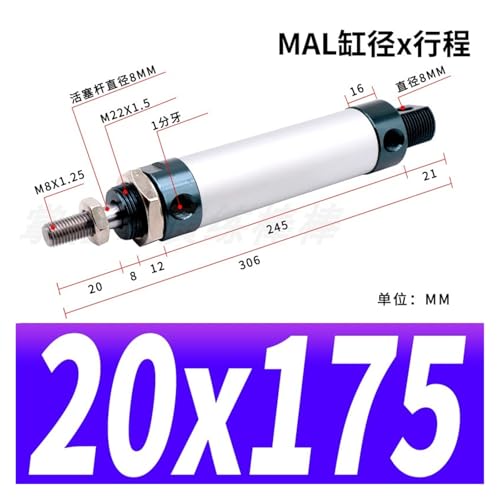 Cylindre MAL20*175 en alliage d'aluminium, finition haute précision anti-friction