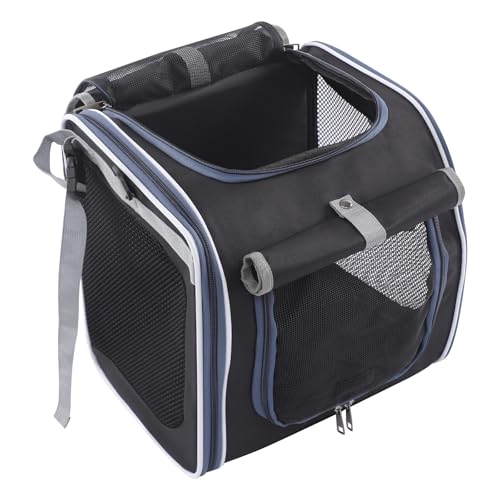 Apriltop 36 * 25 * 36cm Hundekorb Fahrrad Vorne bis 6,5 Kg, mit Kissen, Haustier Reisetasche mit Schulterriemen und Netzfenstern, für Katzen und Hunde, für Reisen, Radfahren, Wandern (Schwarz)