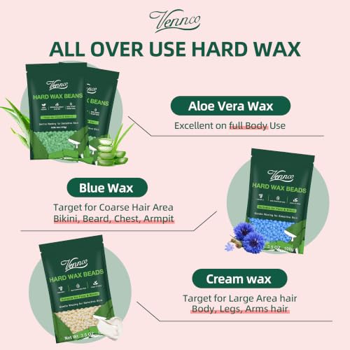 Image of VENNCO Digital Waxing Kit for Women - Pink Wax Warmer for Hair Removal Kit | with 4 Packs Hard Wax Beads & Silicone Wax Pot - Hard Wax Kit for Face, Bikini, Brazilian, Legs & Underarms, Full Body