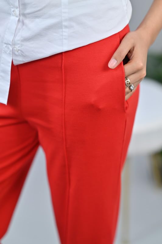 Image of Mlada Mid Waist Wide Leg Flared Pants Elastic Waist Band for Women Office Work Formal Wear Stretch Cotton Knit Flare Pants Utility Pockets Extra Flare Pants Trousers for Travel