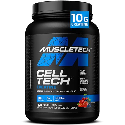 Creatine Monohydrate Powder MuscleTech Cell-Tech Creatine Post Workout Recovery Drink Muscle Builder For Men & Women Muscle Building Supplements Fruit Punch, 3 lbs (27 Serv)