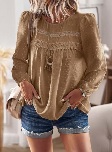 Image of Falechay Womens Tops Flowy Boho Dressy Casual Lace Cute Long Sleeve Shirts