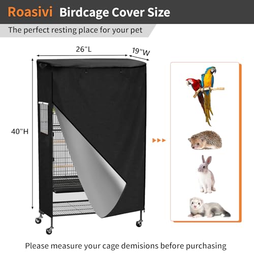 Image of Roasivi Universal Large Bird Cage Cover Bird Cage Covers for Night Light-Blocking & Breathable Fit for Parrots and Other Small Animals Waterproof Durable Oxford Fabric 26 inch L x 19 inch W x 40 inch H Black
