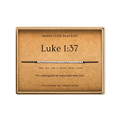 Loved Creations Morse Code Bracelets for Women Luke 1:37 Christian Bible Verse Bracelets Scripture S925 Sterling Silver Inspirational Faith Jewelry Religious Gifts for Women