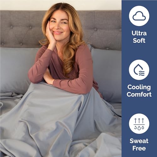 Image of Full 6 Piece Bed Sheet Set - Soft, Breathable & Cooling Sheets - Steel Blue | Ultra-Soft Hotel Luxury Bedding Set with 8-16 Inch Deep Pockets, 1 Flat & 1 Fitted Sheet & 4 Pillowcases, Wrinkle & Fade Free