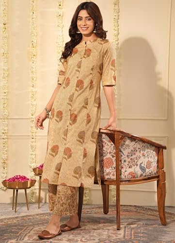 Image of rytras Women Women's Pure Cotton Printed Ethnic Wear A-Line Kurta Set with Palazzo Pants