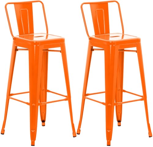 CLP Tabouret de Bar Lot de 2 avec Dossier Style Industriel Mason, Dossier et Repose-Pieds, Couleur:Orange