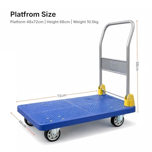 Image of Equal 150kg Portable Foldable Platform Trolley - Heavy-Duty PP Frame - 360 Degree Rotating High-Density PU Wheels - 1-Year Warranty - Home, Warehouse and Industrial Use (72cm x 48cm)