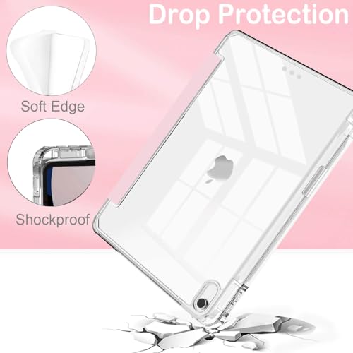 Feams Slim Case for iPad A16 11th Generation 11 Inch 2025 Case, iPad 10th Generation 10.9 Inch 2022, Tri-Fold Stand Clear Back Cover Lightweight with Pencil Holder & Auto Sleep, Light Pink by Feams - Image 3