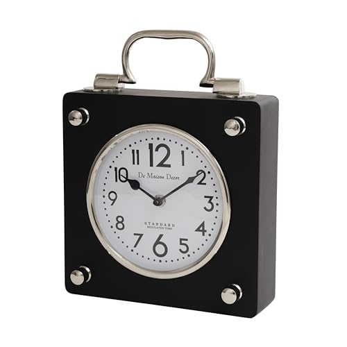 Image of Decor de Maison Brings Handcrafted Cubekeeper Table Clock for KidsRoom, Living Room, Bedroom, Study Table|Classic Non-Ticking Tabletop Battery Operated Analog Desk Clock in Silver (22X6X30cm)