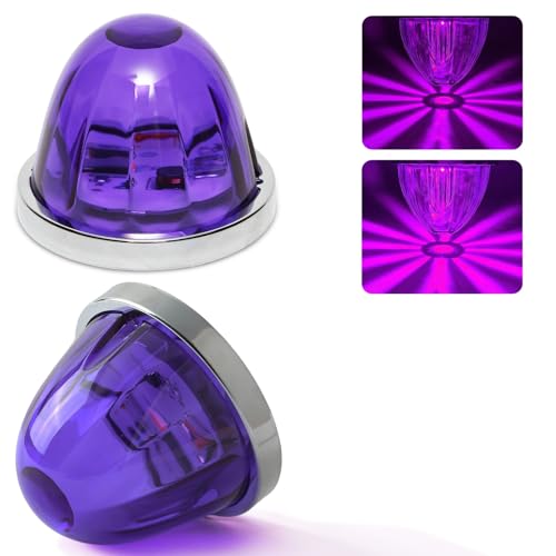 Image of 2PCS Watermelon Lights Purple Multifunction LED Side Marker Turn Signal Tail Roof Lights with Stainless Steel Bezel for Freightliner Kenworth Peterbilt Semi Trucks Trailers