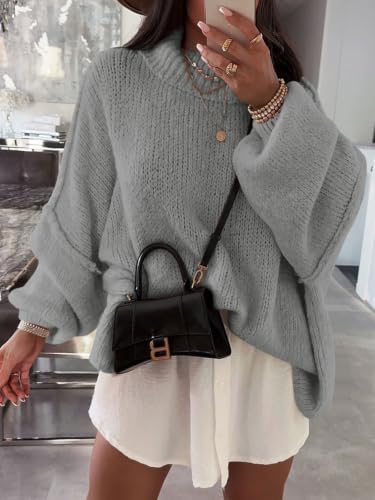 Image of Saodimallsu Womens Oversized Sweaters Mock Neck Batwing Long Sleeve 2026 Fall Trendy Ribbed Knit Casual Tunic Sweater