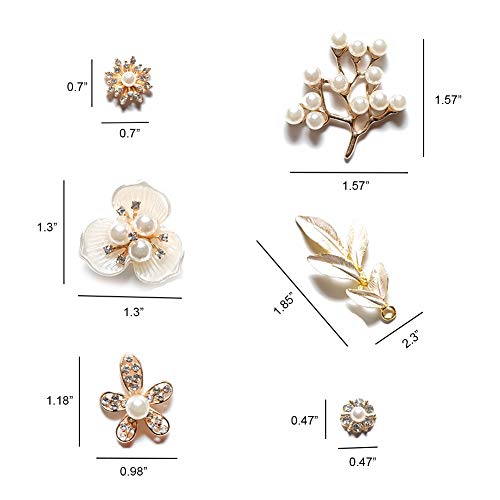 12Pcs Rhinestone Pearl Flower Buttons, Pearl Embellishments Brooch Flat Back Alloy Pendants For Jewelry Making, Wedding Diy Supplies, Clothes, Bags, Shoes And Sew Craft Projects #TOP1