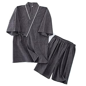 OWLONLINE Japanischer Kimono-Herrenpyjama, kurzärmliges Oberteil und Hose, Nachtwäsche, Pyjama-Set, Größe L-A15