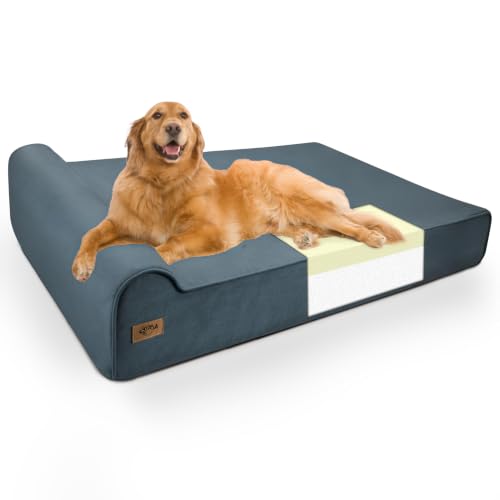 Image of Sytopia XXL 35D Memory Foam Dog Bed for Extra Large Dogs - 7 inch Thick Orthopedic Pet Couch for Seniors and Big Breeds up to 150 Pounds, with Waterproof Liner & Washable Cover, 50 inchx 34 inchx 7 inch, Blue Grey