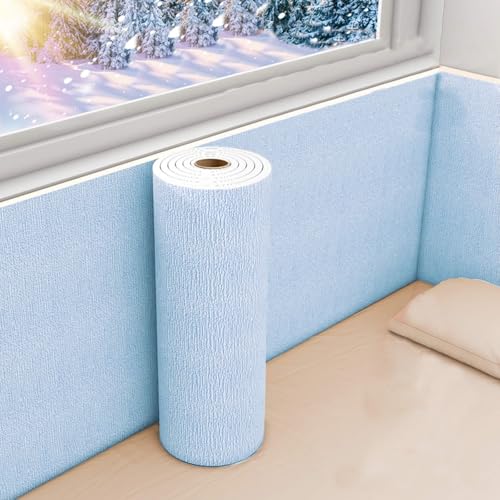 Koncey Self-Adhesive Wallpaper Wall Panels Waterproof and Moisture-Proof Thermal Insulated Wallpaper for Cold Walls 6MM Thicken Peel and Stick Foam Cushion(Blue,50 x 280 CM)