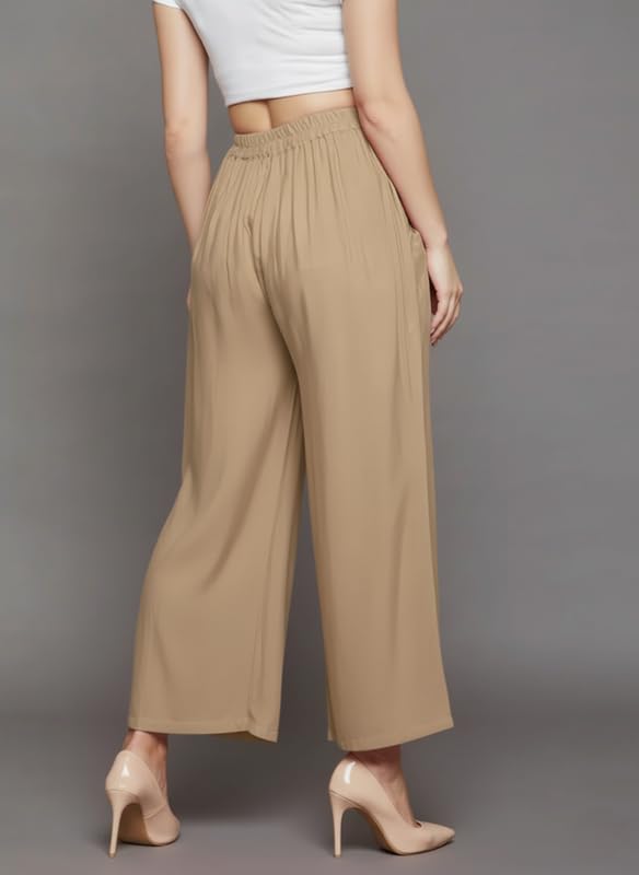 Image of Super Soft Viscose Rayon Flared Palazzo Pants for Women Stylish Wide Leg Straight Relaxed Fit Casual Ethnic Office Wear