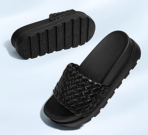 LUCKY STEP Women's Platform Sandals Braided Strap Flatform Slide Open Toe Casual Summer Beach Outdoor Wedge Woven Belt Slipper2