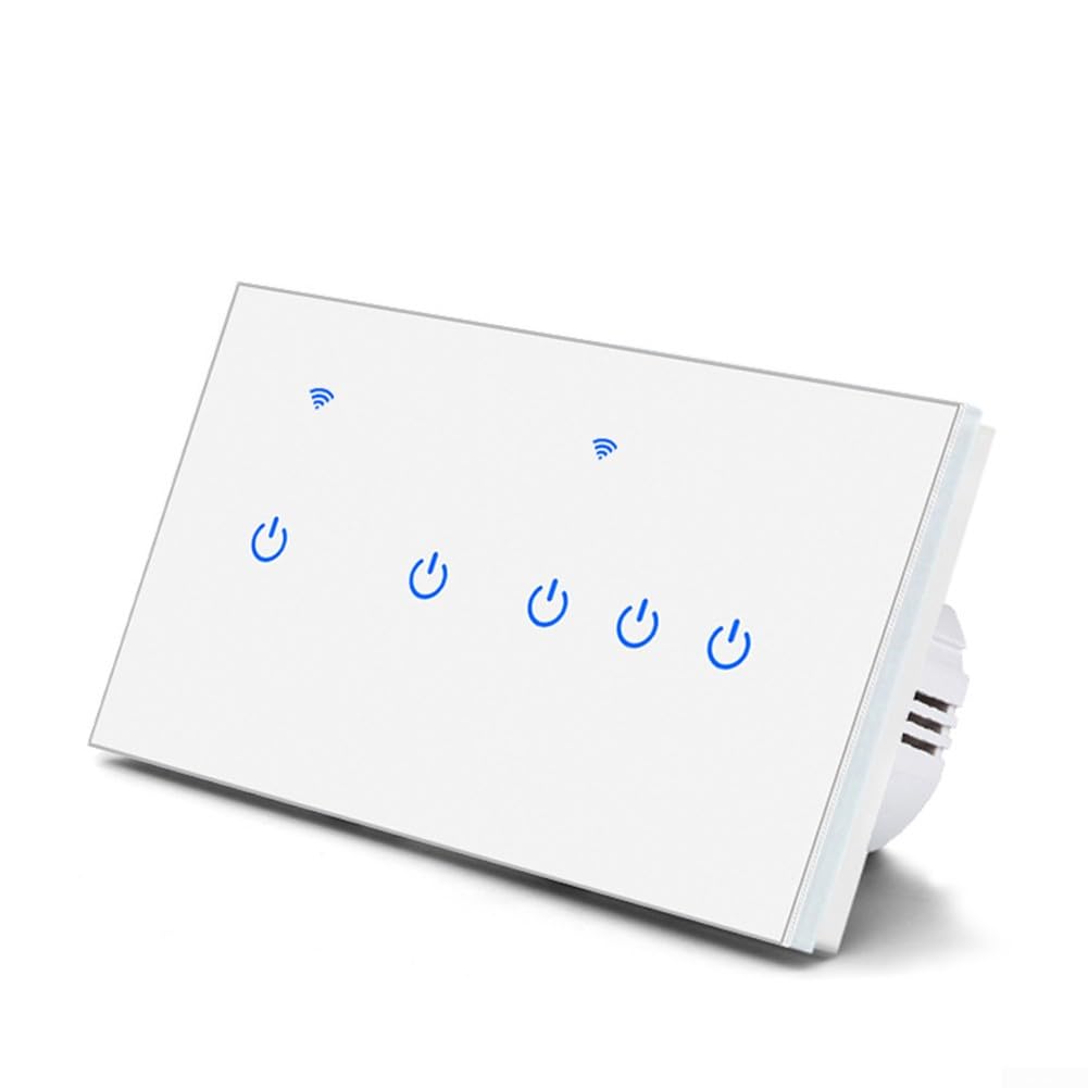 For Tuya App Smart Light Switch, WiFi Touch Switch With Voice And App Remote Control 220V 10A Energy Saving And Incandescent Lamps For Home Automation (5 Gang)