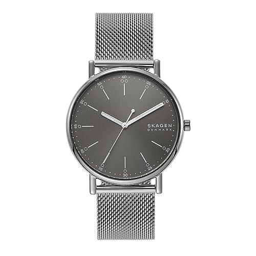 Skagen Signatur reloj para hombre, movimiento de cuarzo con correa de piel o acero inoxidable, Gris, 40MM Skagen Signatur reloj para hombre, movimiento de cuarzo con correa de piel o acero inoxidable, Gris, 40MM