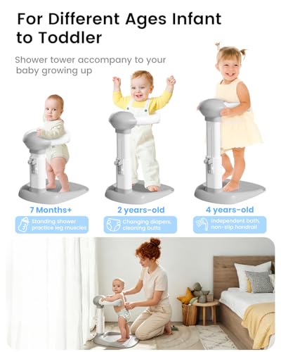 Image of COOSEYA Baby Bath with Shower Stand Support|Anti-Pinch Soporte para Banera de Bebe Adjustable Shower Tower and Anti-Slip for Toddler Standing Up Themselves,Ideal Gift for Infants 6-36 Months