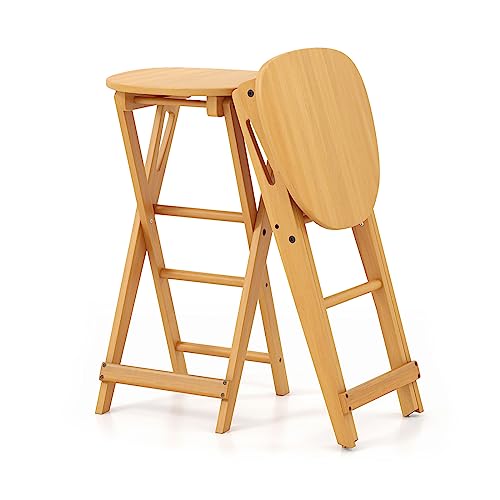 COSTWAY 2er Set Barhocker Klappbar, Barstuhl Bambus mit Fußstütze, Küchenstuhl Sitzhöhe 61 cm, Tresenhocker Bistrohocker für Küche Haus Garten Bar, Natur, 36 x 33 x 61 cm (ohne Lehne)