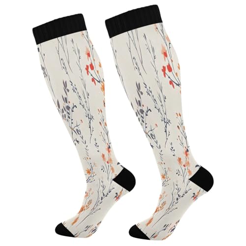 CEBUGI Small Floral Compression Long Socks Women Men Knee High Running Socks for Sports Hiking Travel,1 pair