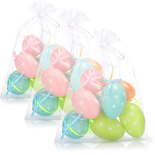 com-four® 24x Ostereier in bunten Farben mit Band zum Aufhängen - Dekoration zu Ostern - 6 cm (Set13 - grün/pink/blau/orange)