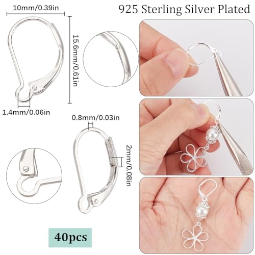 SUNNYCLUE 1 Box 40Pcs 925 Sterling Silver Plated Leverback Earring Findings Lever Back Earring Hooks French Lever Back Earwire Leverbacks for Jewellery Making Accessories DIY Dangle Earrings Supplies - Image 2