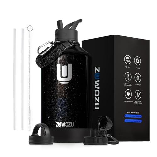ZUWOZU 1 Gallon Water Bottle Insulated, Double Walled Vaccum, Gallon Insulated Water Jug with 3 Lids