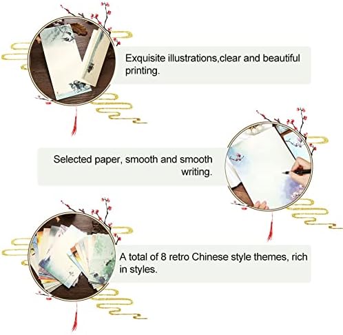 Japanese Writing Paper and Envelopes,32pcs Vintage Design Stationery Paper Chinese Retro Floral Landscape Writing Paper for Kids Student Office