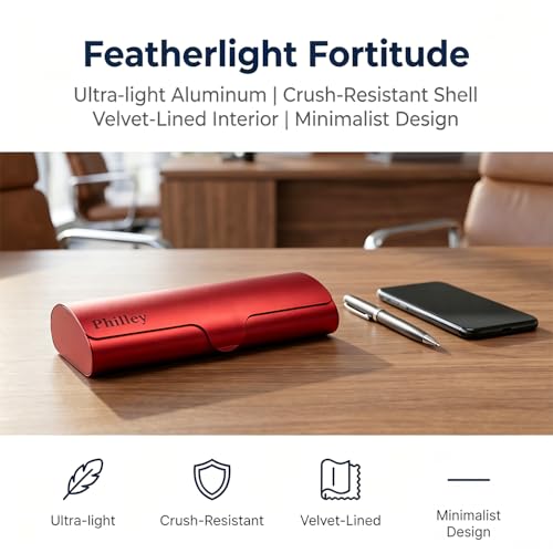 Image of Philley Aluminum Ultra-Light Eyeglasses Case Hard Shell Nearsighted Glasses Case for Women & Men