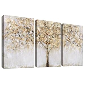 3 Pcs Marco de Madera Cuadro Modernos Abstracto Arbol Lienzo Decorativos Pintura Cartel Poster Imagen Cuadros Decorativos Salon Comedor Pasillo Baño Decoración Pared Listo para colgar 30cmx40cmx3