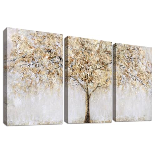 3 Pcs Marco de Madera Cuadro Modernos Abstracto Arbol Lienzo Decorativos Pintura Cartel Poster Imagen Cuadros Decorativos Salon Comedor Pasillo Baño Decoración Pared Listo para colgar 30cmx40cmx3