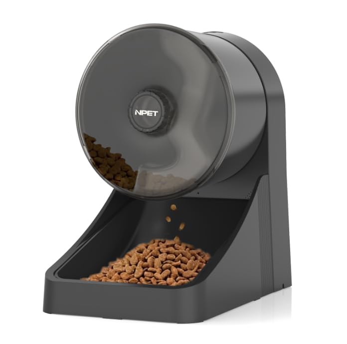 NPET 3L Automatic Cat Feeder, Wheel Shaped Dry Food Dispenser Timed Pet Feeder for Cats and Small Dogs, 1-6 Meals Per Day - Programmable Portion Control (Black, Basic Version)