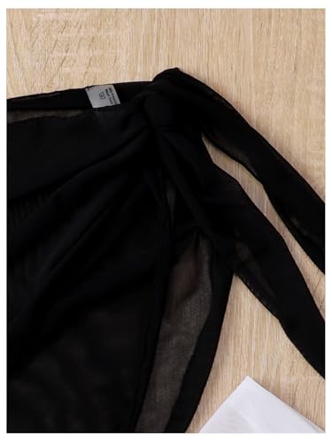 Floerns Girl's 2 Pcs Sarong Swimsuit Sheer Mesh Tie Side Beach Cover Ups Wrap Skirt3