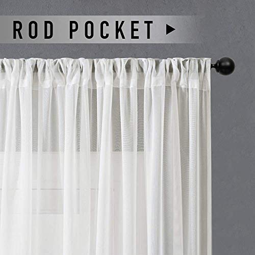 MRTREES Short Sheer Curtains 36 inch Length Kitchen Tier Curtains Light Filtering Rod Pocket Voile Cafe Curtains for Basement Bathroom Small Half Window (2 Panels, 34" W x 36" L, Off White) by MRTREES - Image 2
