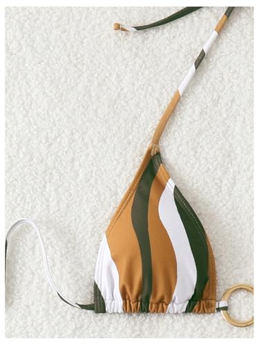 Verdusa Women's 2 Piece Striped String Bikini Set Halter Triangle Swimsuit Tie Side Bathing Suit3