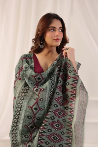 Image of TAMAIRA FASHION Mulmul Pure Cotton Saree For Woman Sambalpuri Printed |Office Wear Daily Wear Sarees For Women Without Blouse Piece (Available in 10 Colours)
